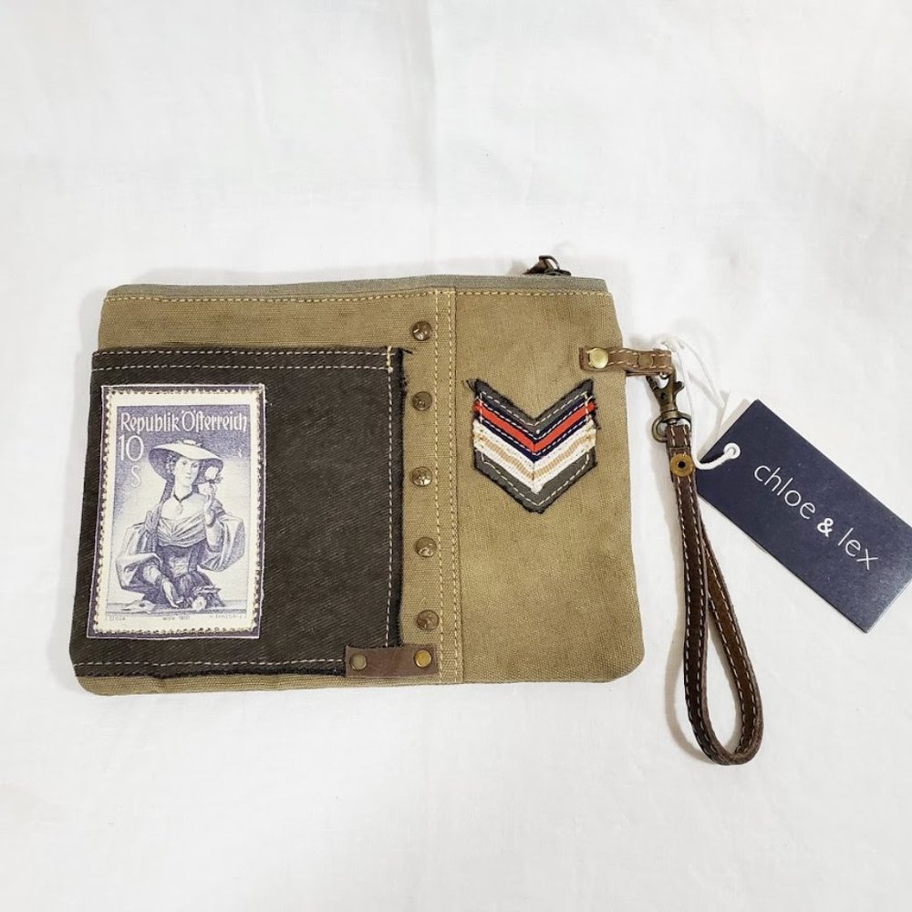 Chloe & Lex Upcycled Wristlet Bag NWT Vintage Look - Picture 1 of 3